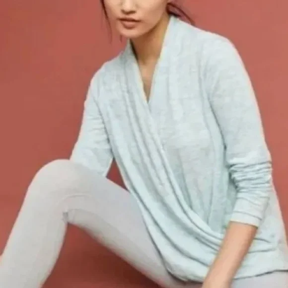 Anthropologie Saturday Sunday Drapey CrissCross Longsleeve Womens Medium Gray - Picture 2 of 5